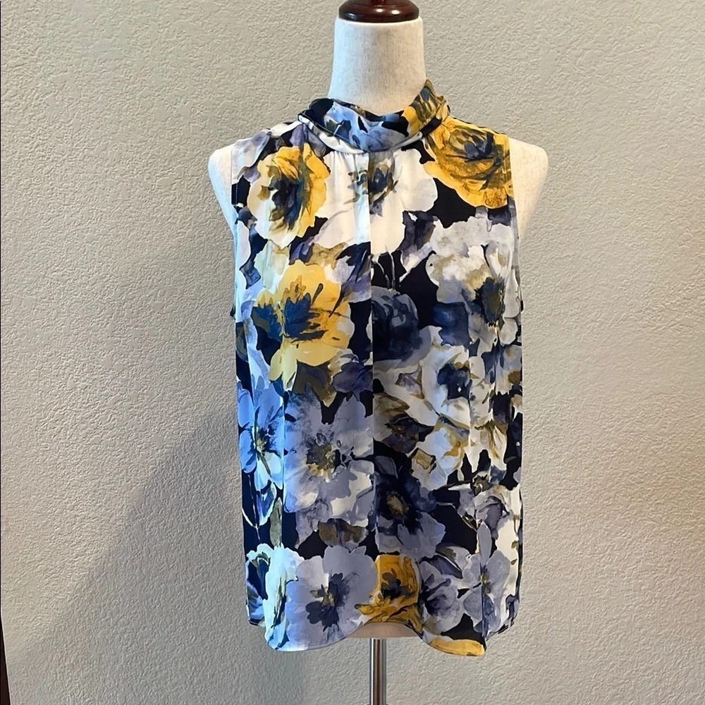 DKNY Floral Sleeveless Women's Top - Blue, Yellow, White Sz Med